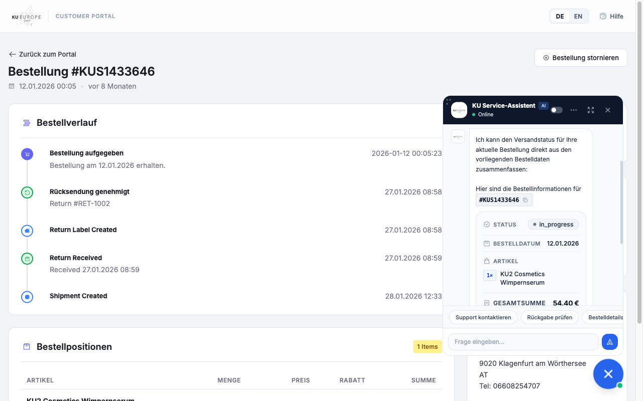 KU Europe Chatbot Authentifiziertes Tracking
