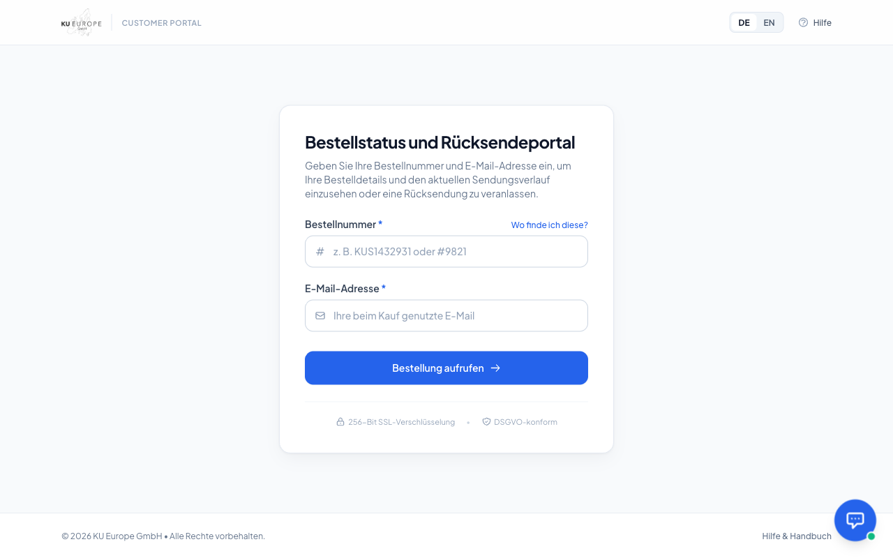 KU Europe Bestellsuche